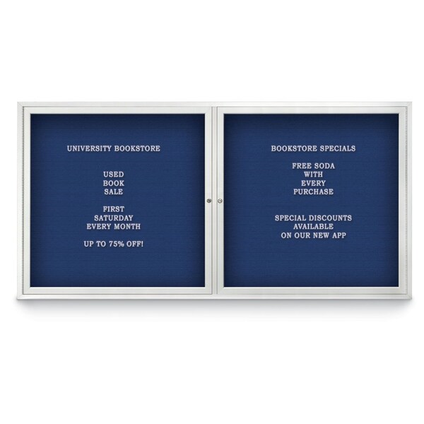 United Visual Products 72"x48" 3-Door Enclosed Outdoor Letterboard, Blue Felt/Satin UV1164D-SATIN-BLUE - main